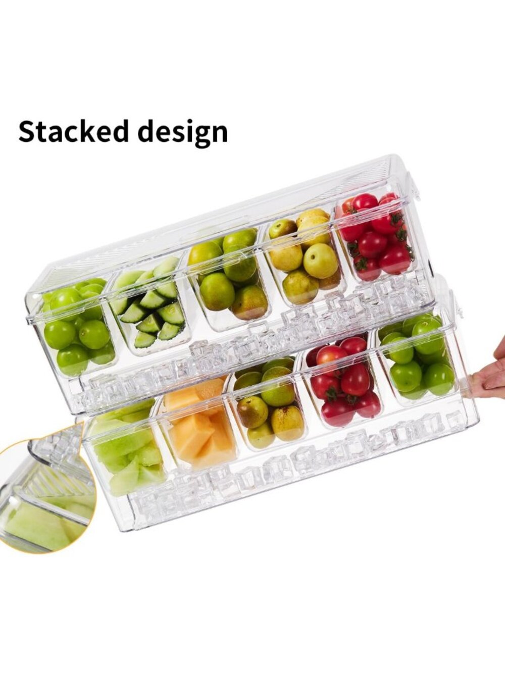 Chilled Condiment Caddy Set with Stackable Containers, 5 Spoons & Clips - Picture 4 of 8